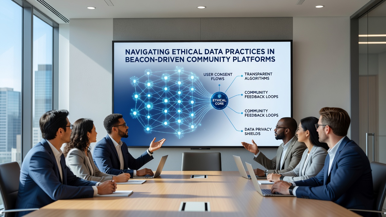 Data security dashboard highlighting encrypted beacon logs and access control settings for community administrators